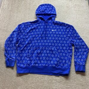 Nike Sweatshirt Mens XL Blue All Over Print Hoodie Long Sleeve Athletic